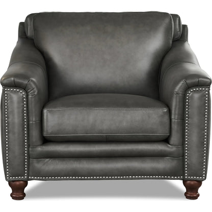 Belfast Chair by Hydeline in ash gray. Made from leather in a transitional style.