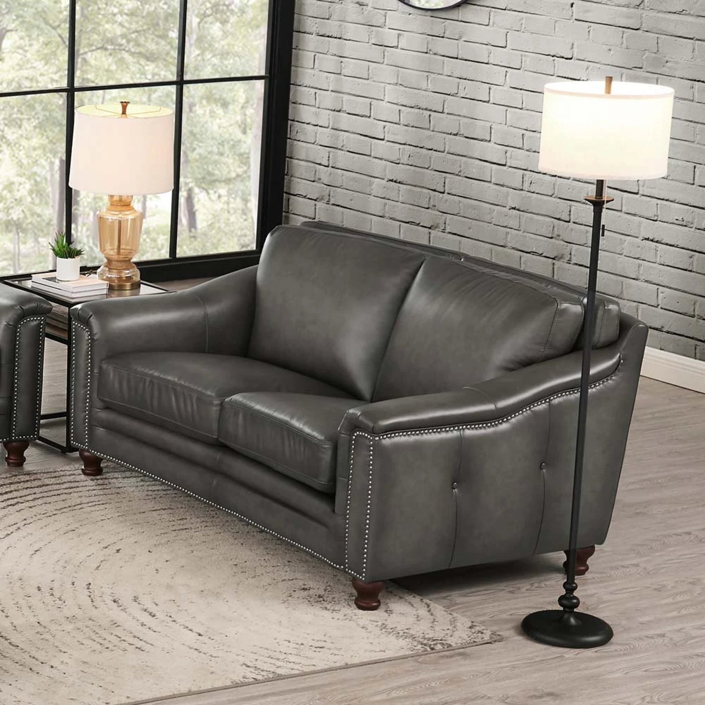 007 SI-2095630 | Lifestyle | Belfast Loveseat by Hydeline in ash gray. Made from leather in a transitional style.