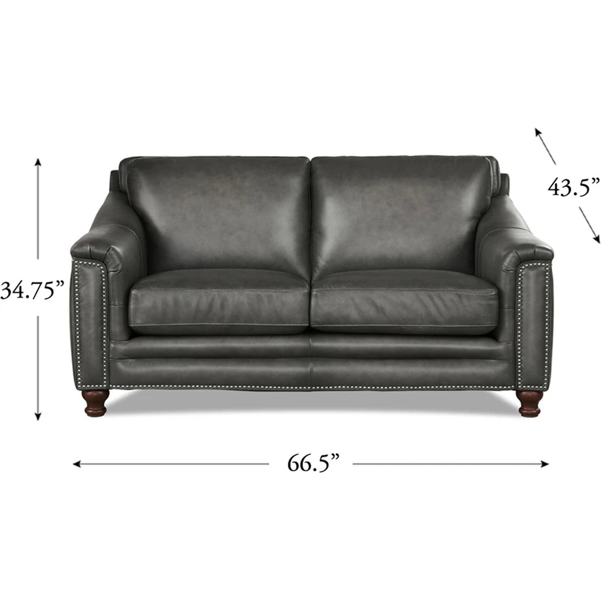 Belfast Loveseat by Hydeline in ash gray. Made from leather in a transitional style.