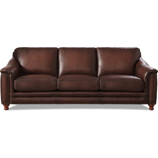 Belfast 3-Seat Leather Sofa by Hydeline in caramel brown. Made from leather/split, solid hardwood kiln dried in a unique style.