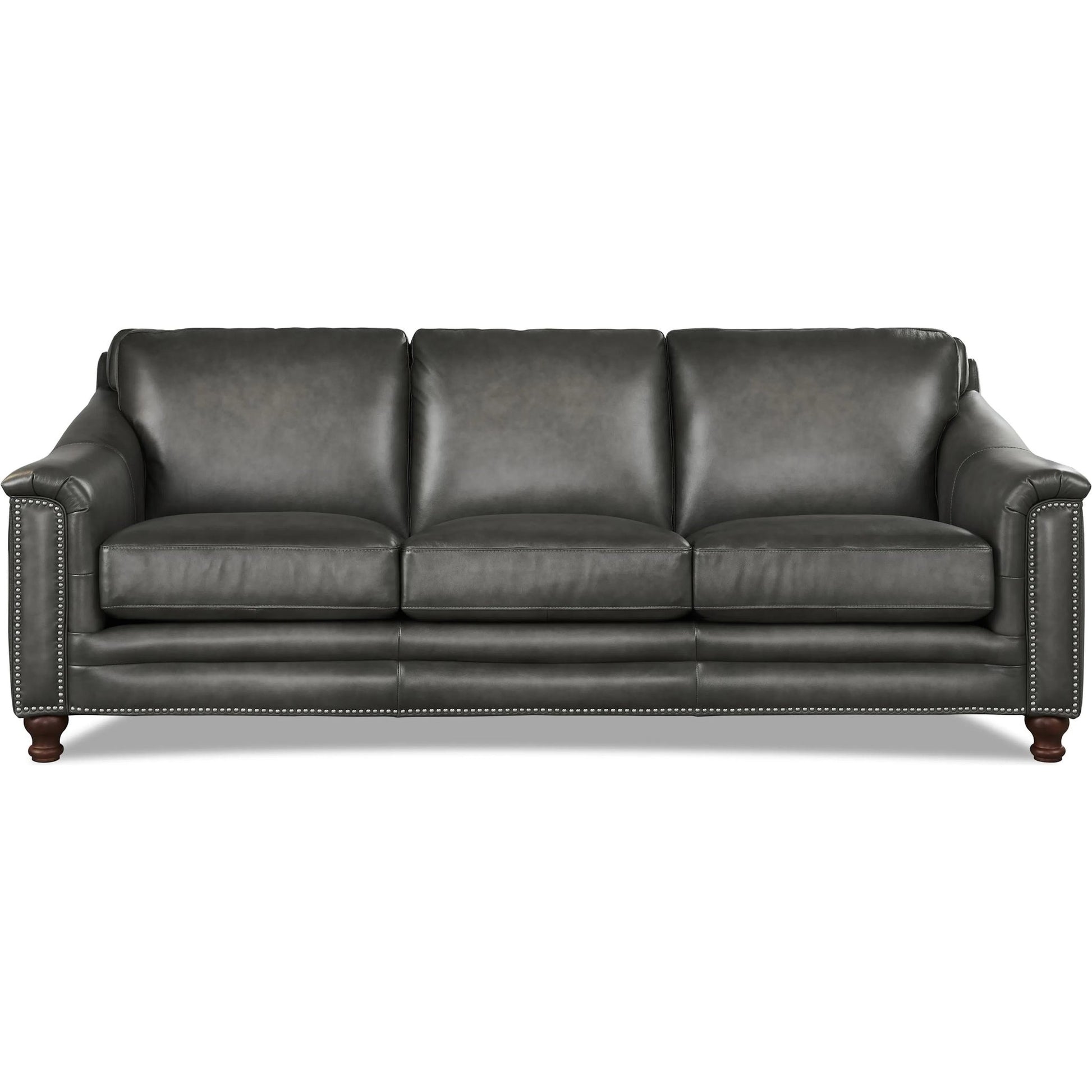 Belfast Sofa by Hydeline in ash gray. Made from leather in a transitional style.