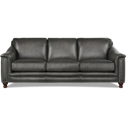 Belfast Sofa by Hydeline in ash gray. Made from leather in a transitional style.