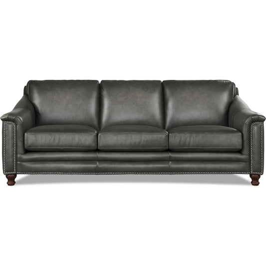 Belfast Sofa by Hydeline in ash gray. Made from leather in a transitional style.