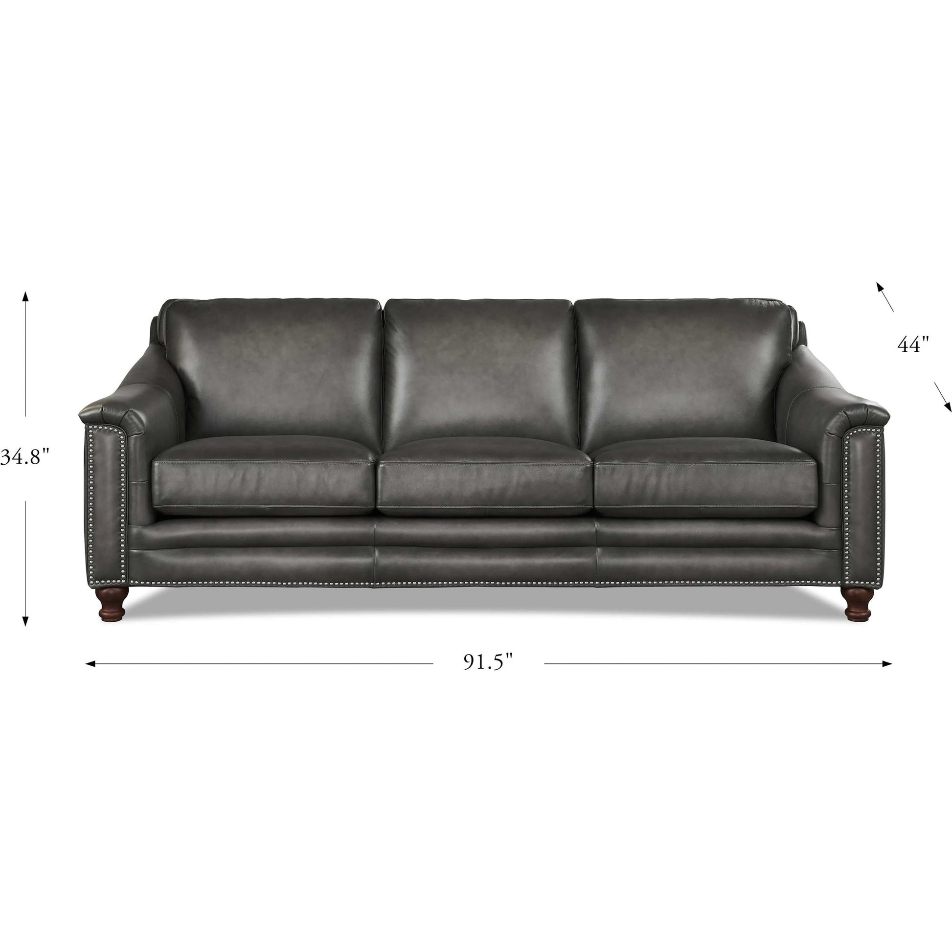 Belfast Sofa by Hydeline in ash gray. Made from leather in a transitional style.