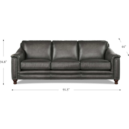 Belfast Sofa by Hydeline in ash gray. Made from leather in a transitional style.