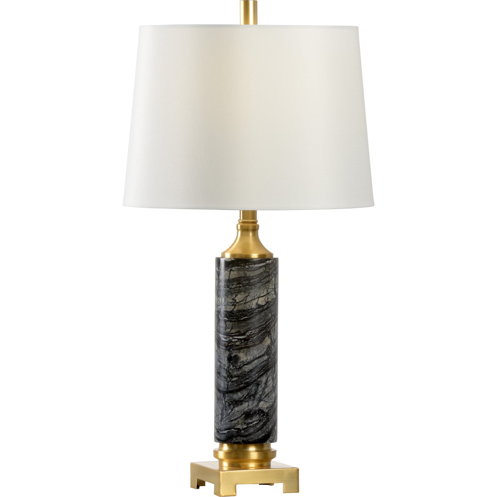 Round Crosby Lamp by Chelsea House in natural white, antique brass. Made from marble in a traditional style.