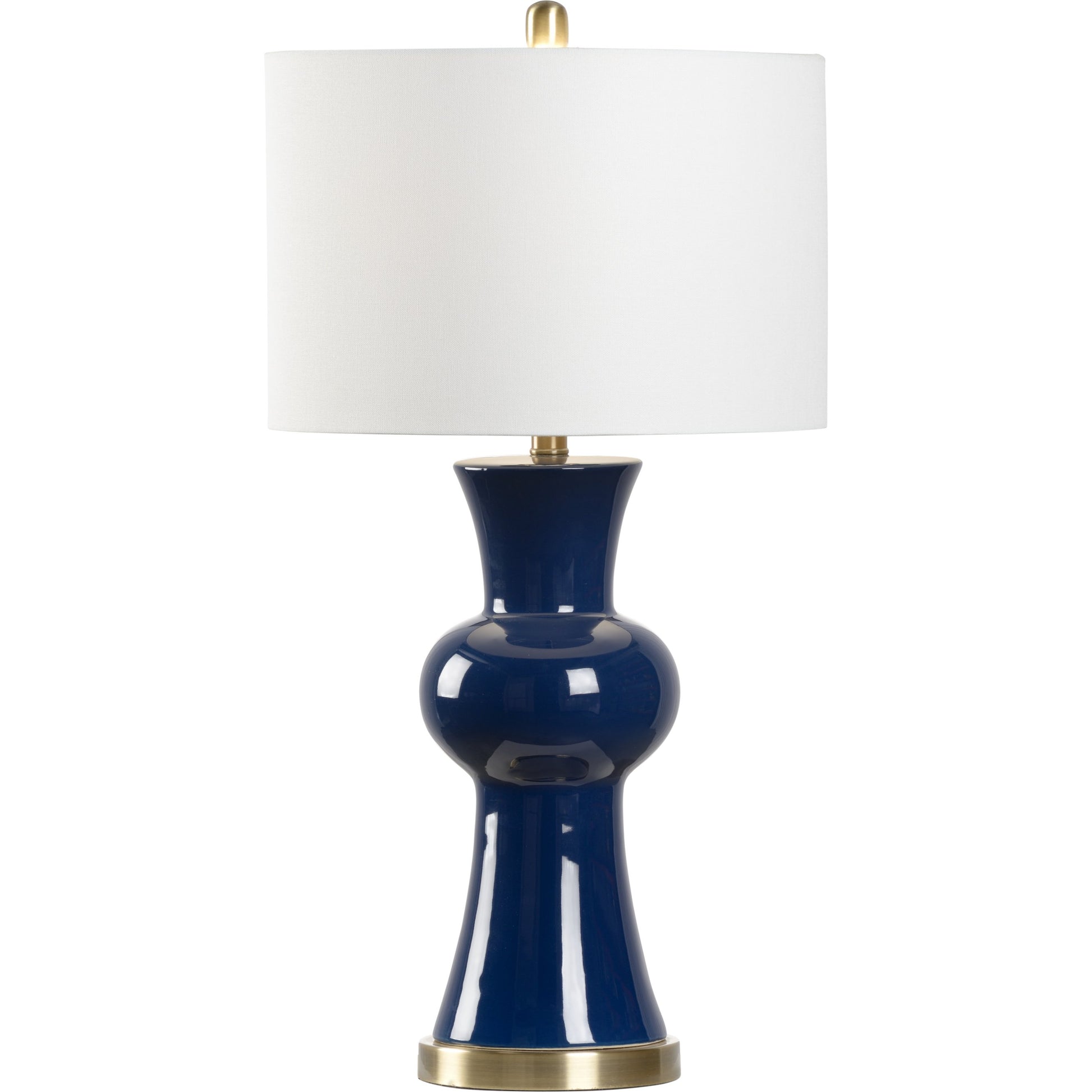 Rockport Beach Lamp by Chelsea House in cobalt glaze, antique brass. Made from ceramic in a transitional style.