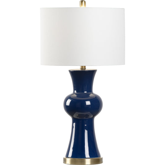 Rockport Beach Lamp by Chelsea House in cobalt glaze, antique brass. Made from ceramic in a transitional style.