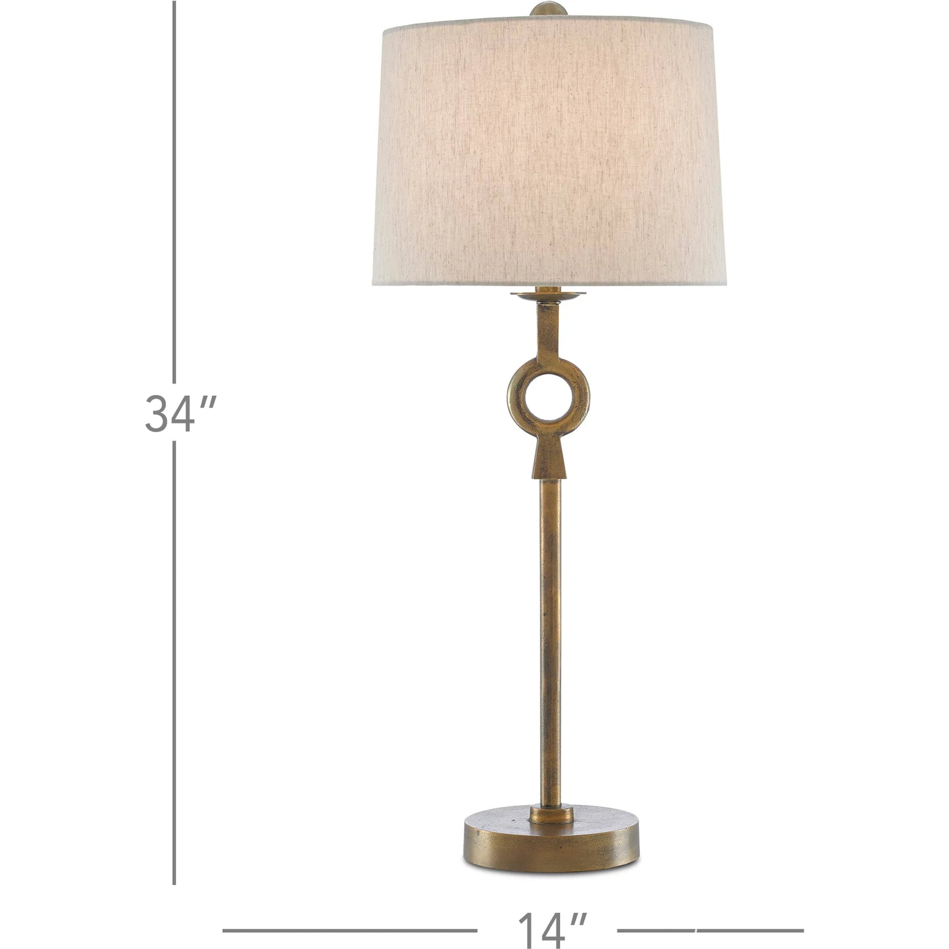 Germaine Table Lamp by Currey and Company in antique brass. Made from aluminum in a transitional style.
