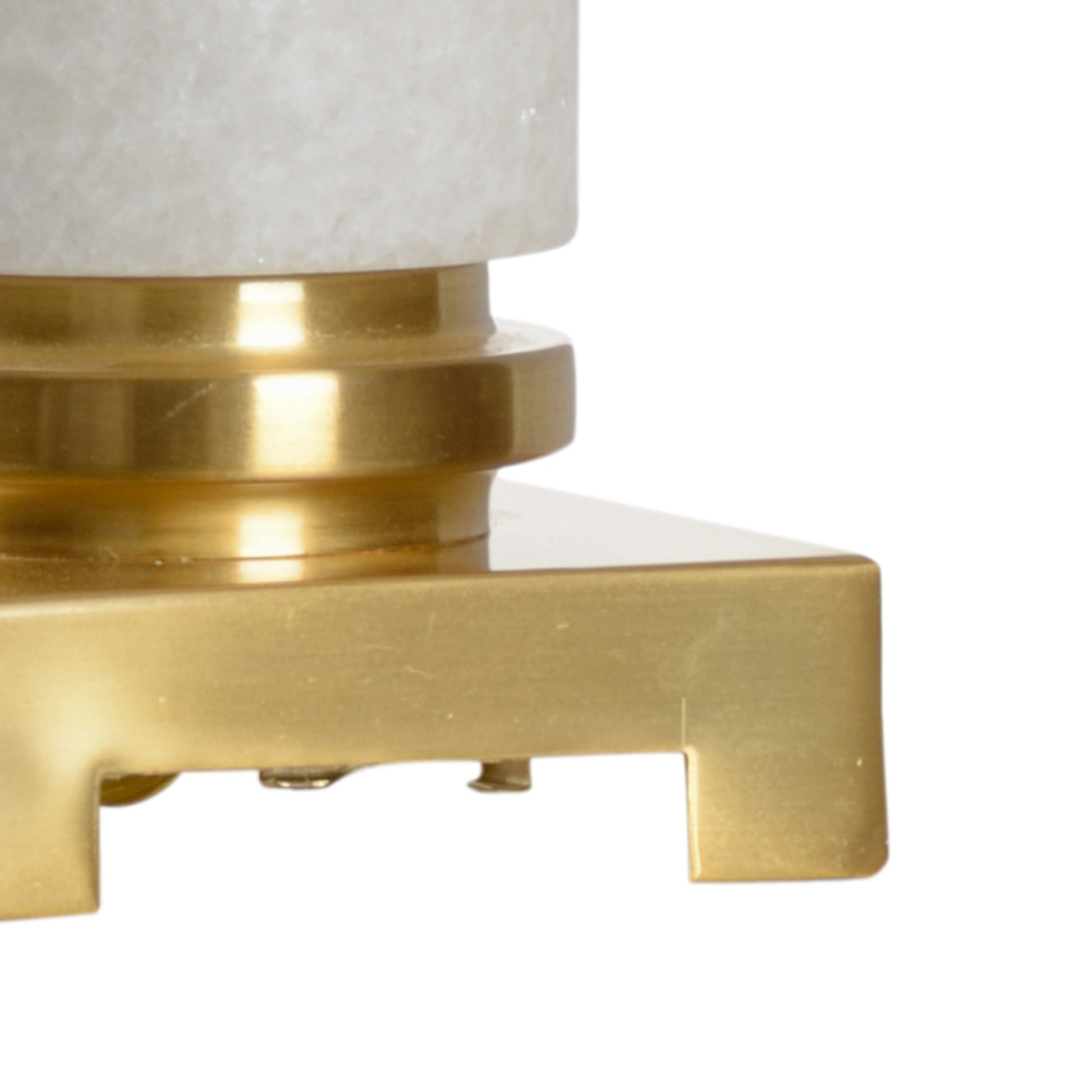 Round Crosby Lamp by Chelsea House in natural white, antique brass. Made from marble in a traditional style.
