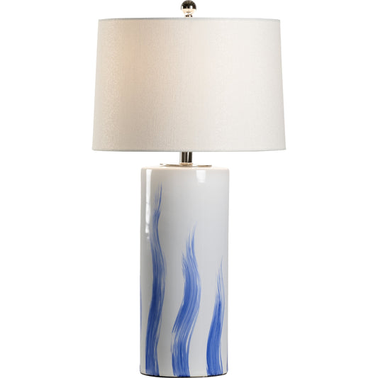Brush Stroke Lamp by Chelsea House in blue, white glaze. Made from ceramic in a coastal style.