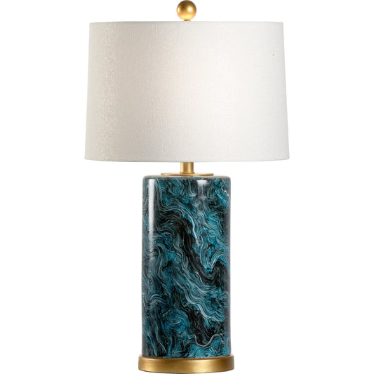 Malachite Cylinder Lamp by Chelsea House in hand painted, antique gold leaf. Made from ceramic in a transitional style.