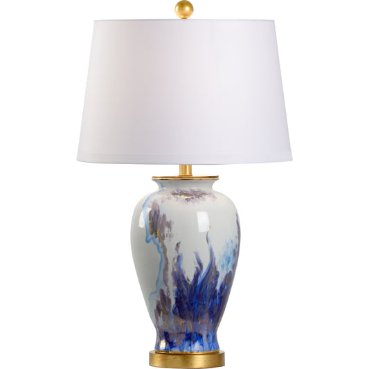 Fire Vase Lamp by Chelsea House in hand painted, antique gold leaf. Made from ceramic in a coastal style.