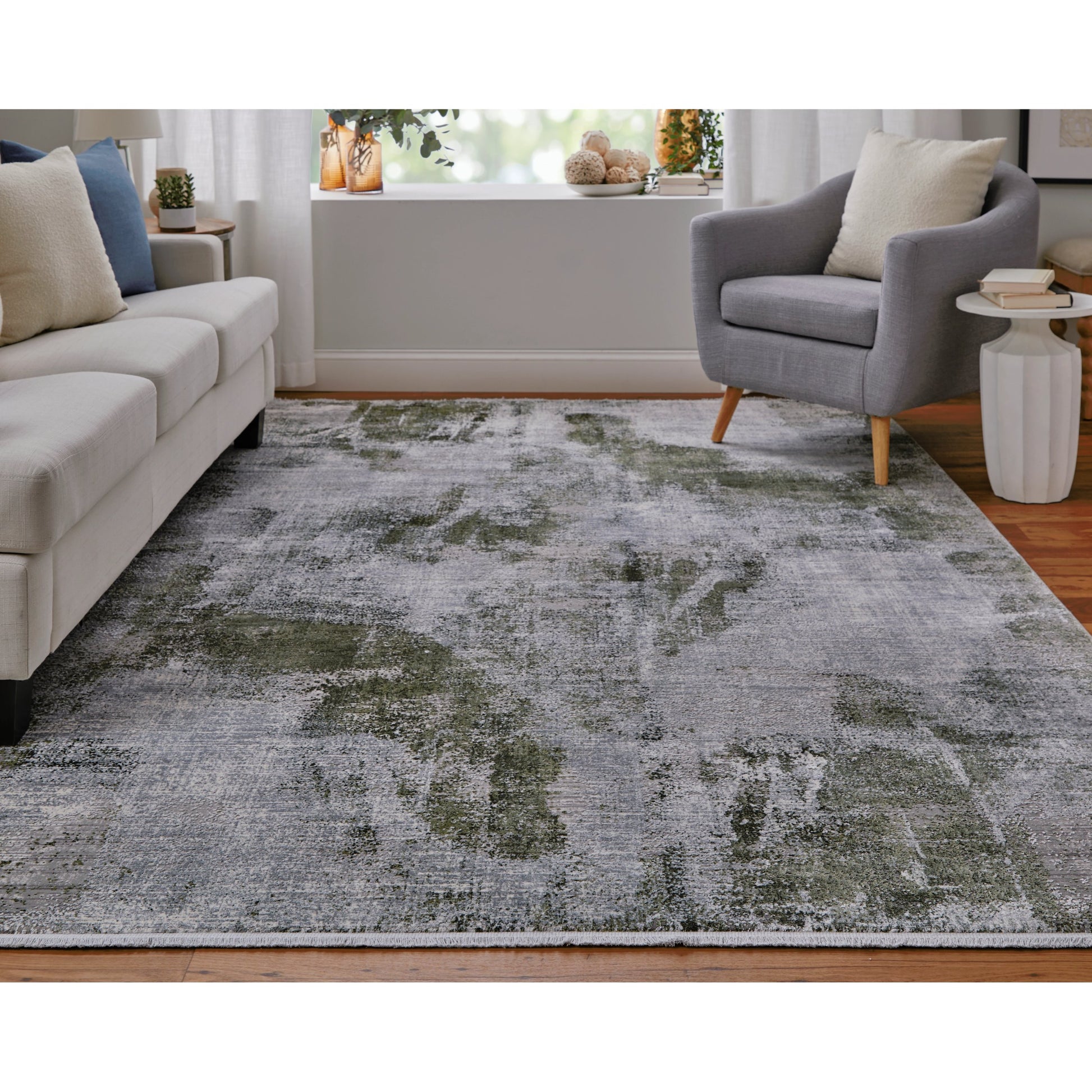 Cadiz Ikat Rug - 86639N5F by Feizy in gray, green, silver. Made from viscose, acrylic in a unique style.