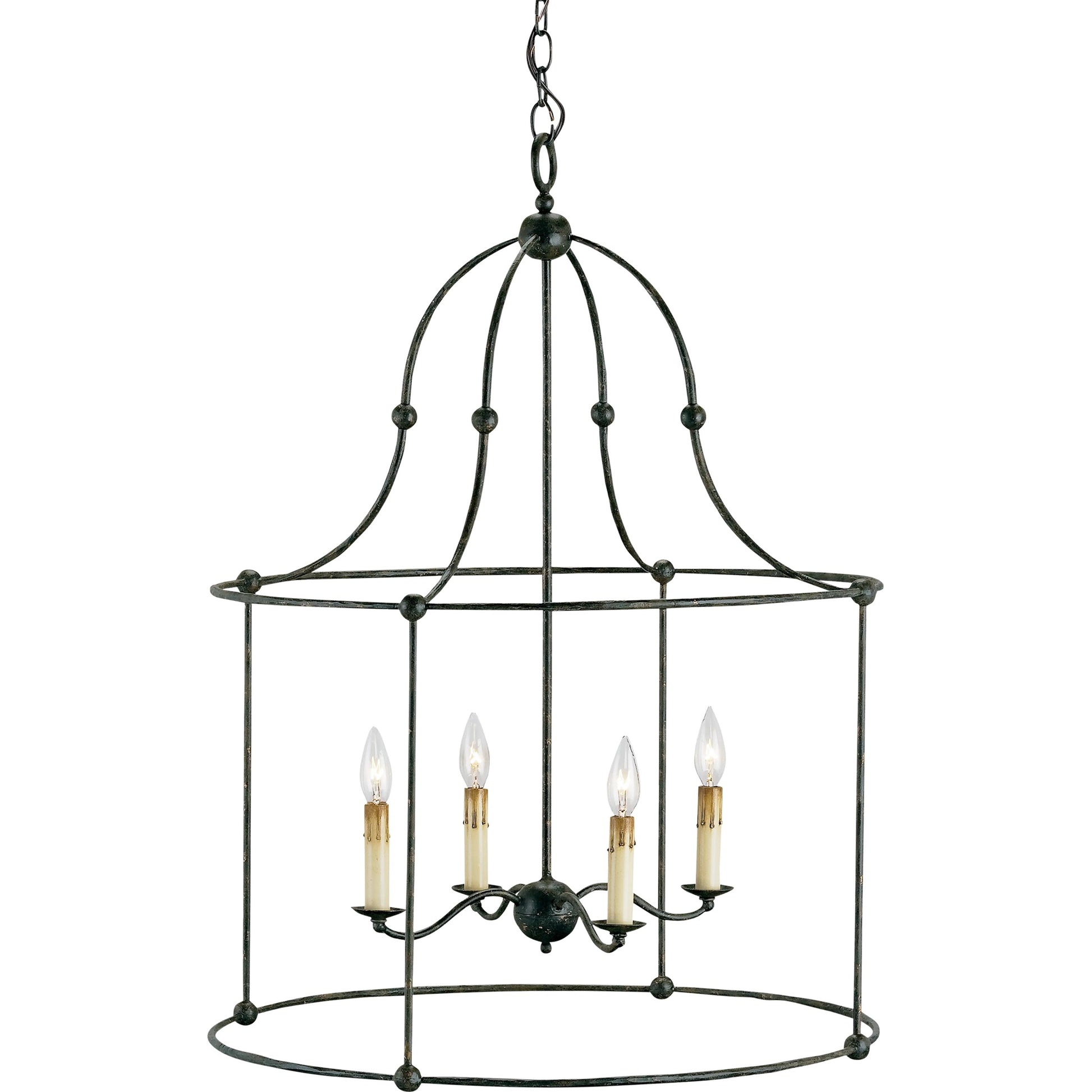 Fitzjames Lantern by Currey and Company in mayfair. Made from wrought iron in a traditional style.
