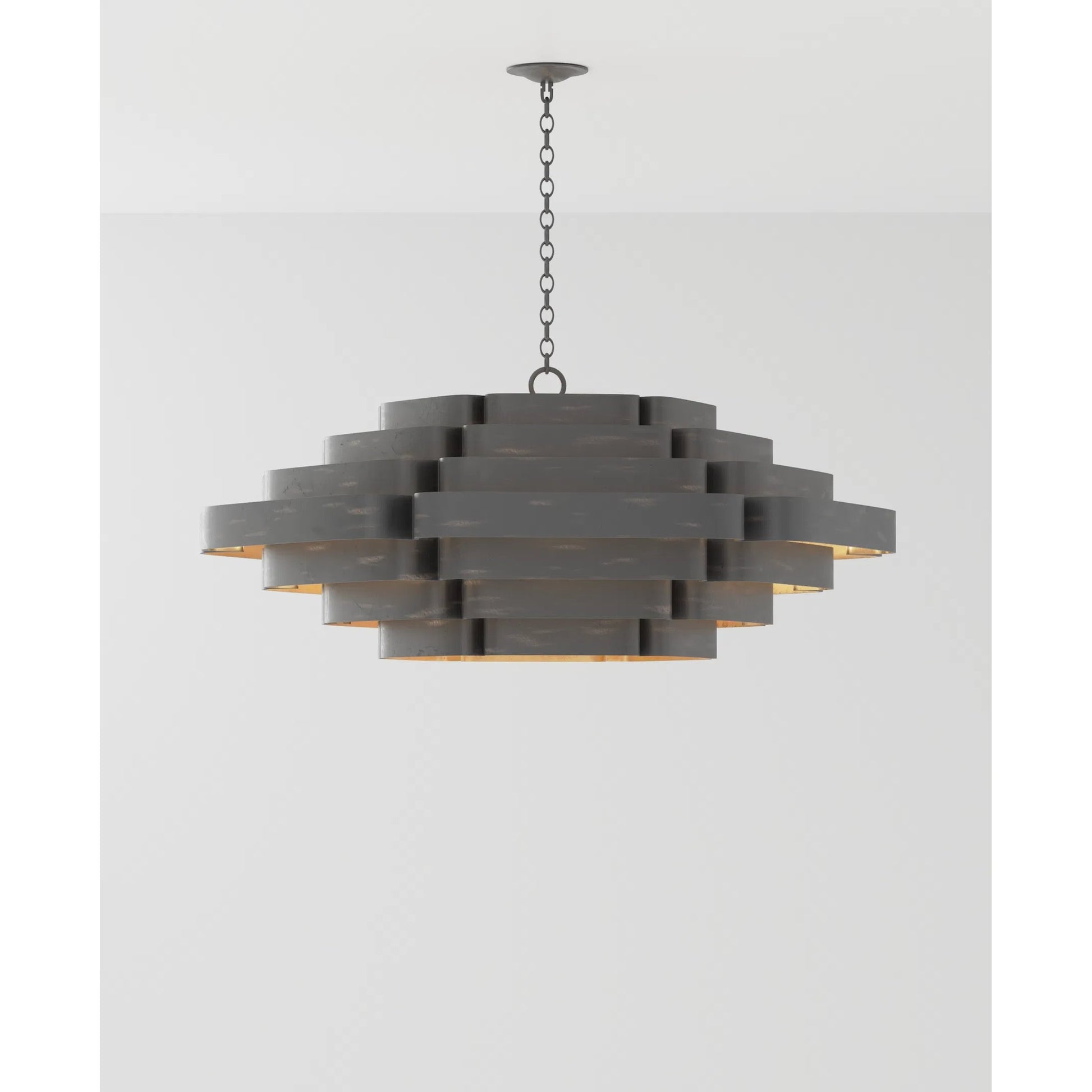 Bailey Chandelier by Currey and Company in french black, contemporary gold leaf. Made from wrought iron in a modern style.