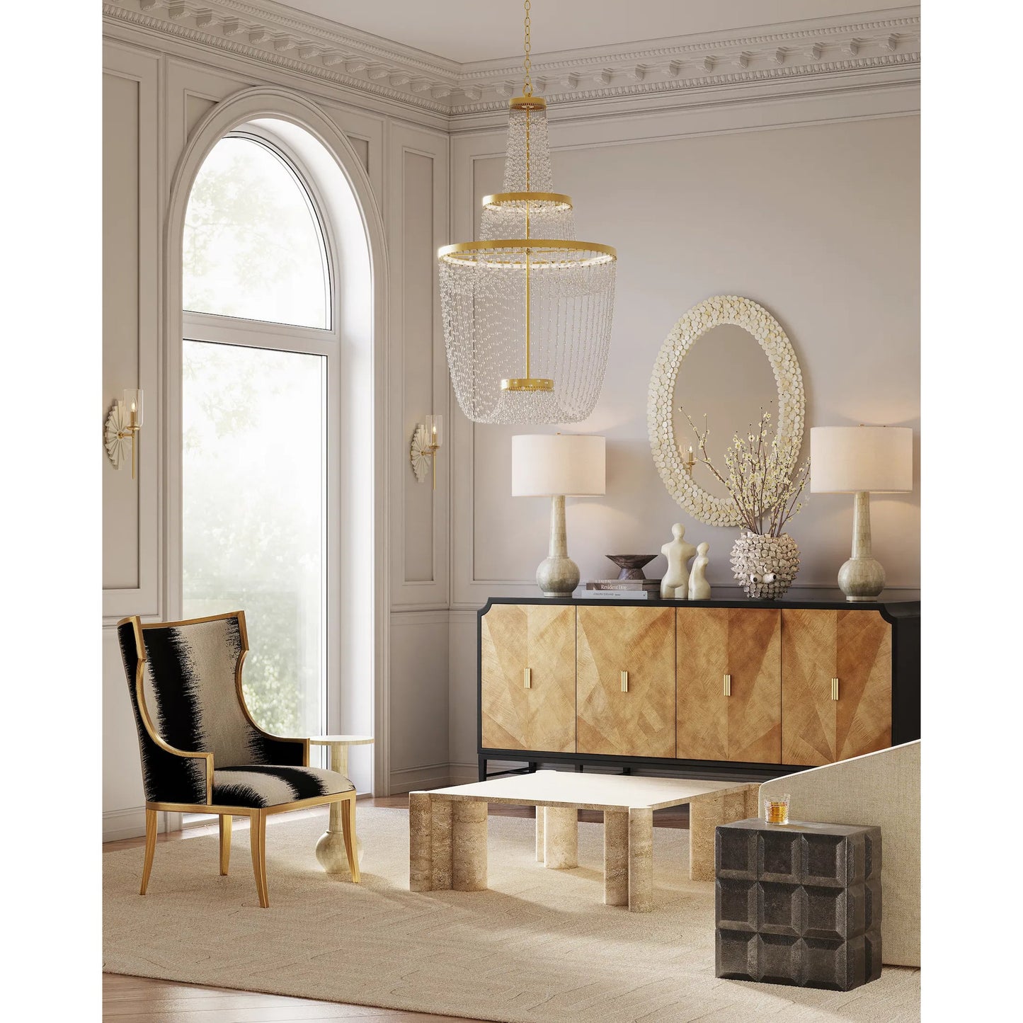 006 SI-2257289 | Lifestyle | Bower Side Table by Currey and Company in black nickel. Made from cast aluminum in a modern style.