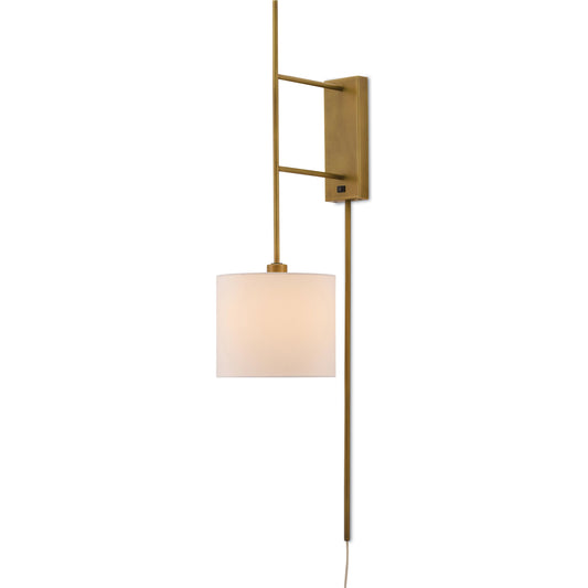 Savill Wall Sconce by Currey and Company in antique brass. Made from metal in a transitional style.