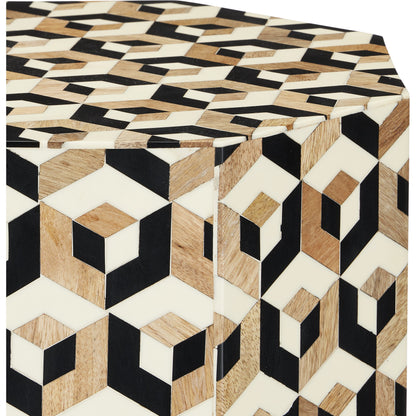 Geo Accent Table by Currey and Company in natural, white, black. Made from mango wood, bone, composite in a modern style.
