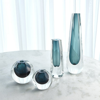 Hexagon Cut Glass Vase by Global Views. Made from art glass in a coastal style.