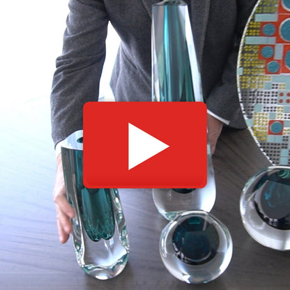 Hexagon Cut Glass Vase by Global Views. Made from art glass in a coastal style.