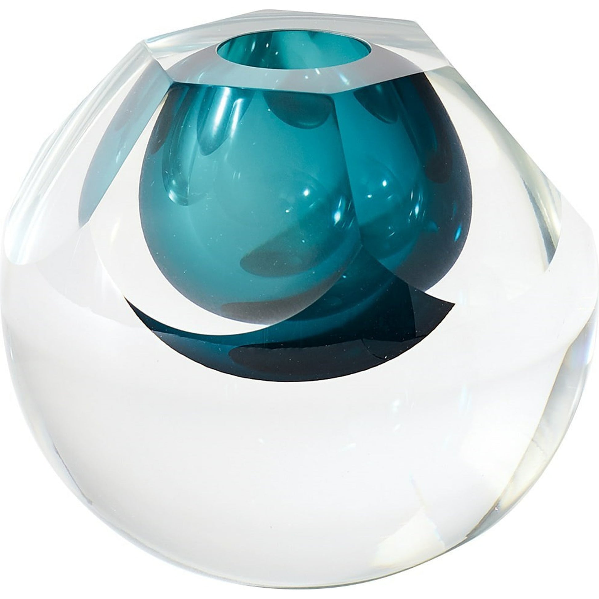 Hexagon Cut Glass Vase by Global Views. Made from art glass in a coastal style.