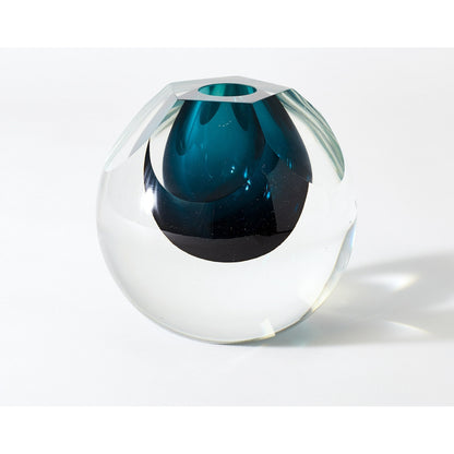 Pentagon Cut Glass Vase by Global Views. Made from art glass in a coastal style.