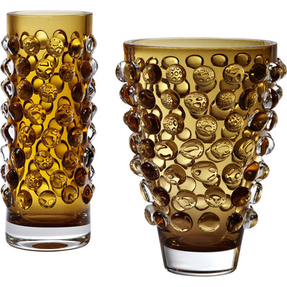 Bubble Wide Vase by Global Views in brown. Made from art glass in a transitional style.