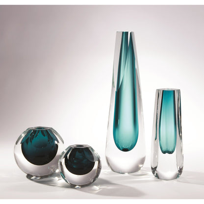 Pentagon Cut Glass Vase by Global Views. Made from art glass in a coastal style.