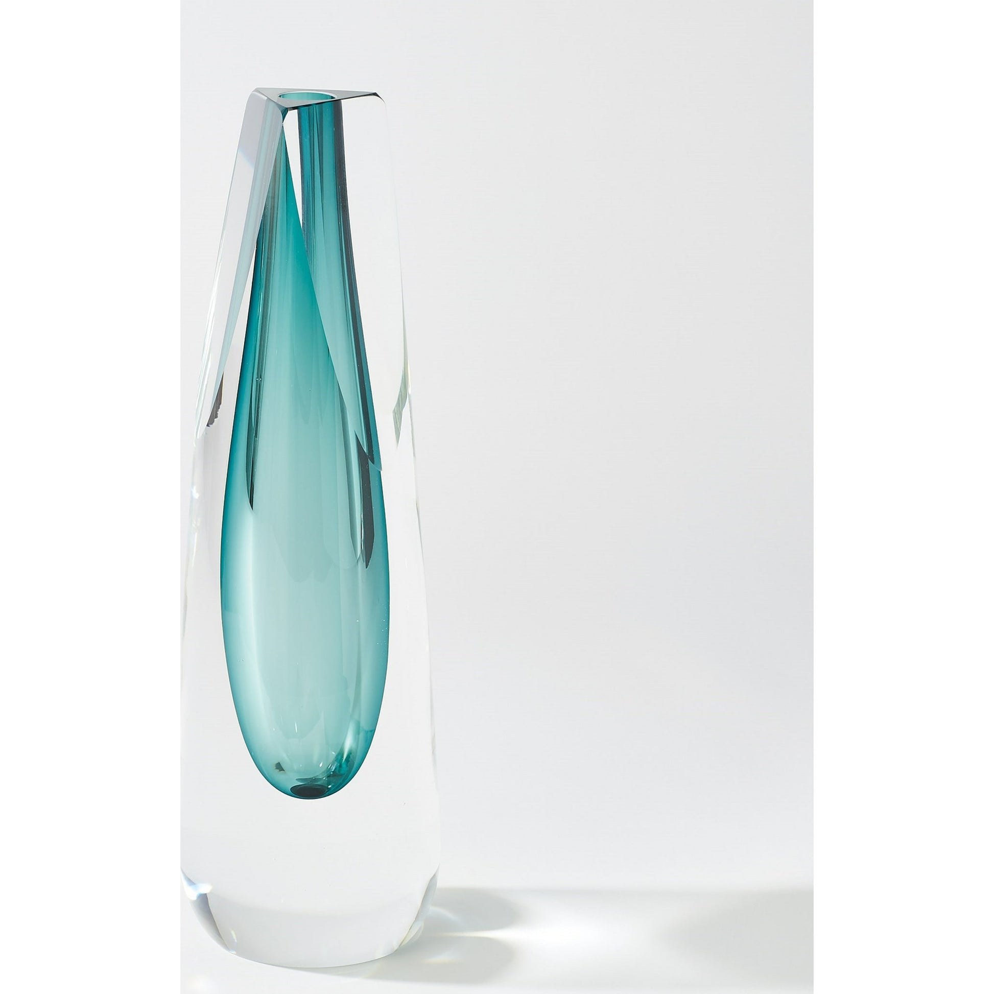 Triangle Cut Glass Vase by Global Views. Made from art glass in a modern style.