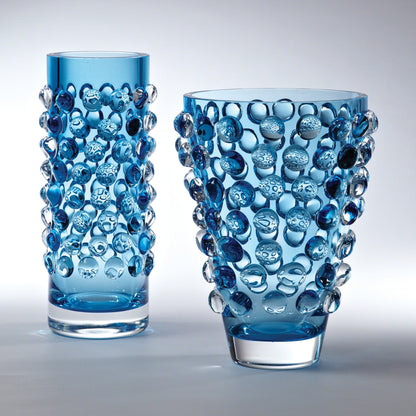 Bubble Cylinder Vase by Global Views in cobalt. Made from art glass in a coastal style.
