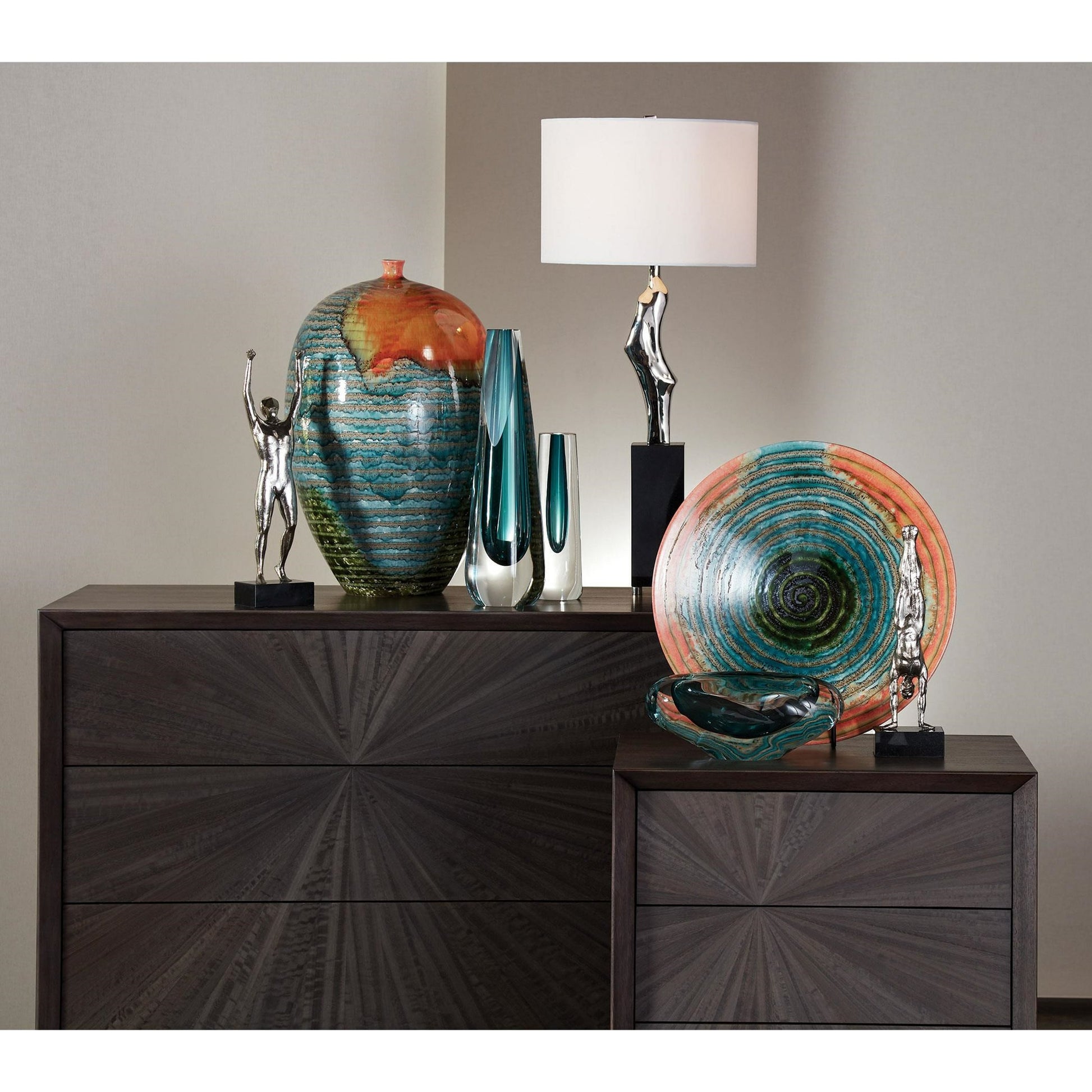 Triangle Cut Glass Vase by Global Views. Made from art glass in a modern style.