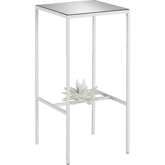Sisalana Accent Table by Currey and Company in yeso blanco, mirror. Made from wrought iron, glass in a modern style.