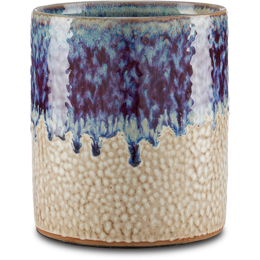Bessbrook Cachepot by Currey and Company in milky white, reactive blue. Made from ceramic in a modern style.