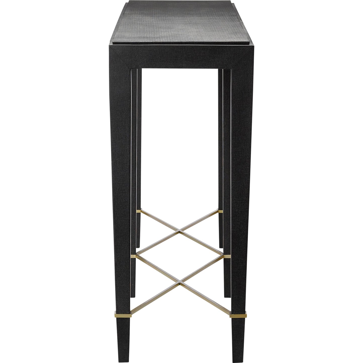 007 S-291340 | Additional Silo | Verona Console Table by Currey and Company in black lacquered linen, champagne metal. Made from black lacquered linen, solid wood, engineered wood, metal in a modern style.