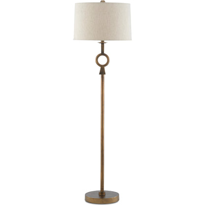 Germaine Floor Lamp by Currey and Company in antique brass. Made from aluminum in a transitional style.