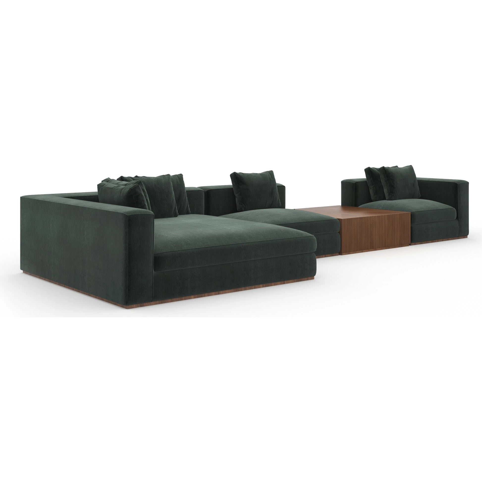 Bello 4-Piece Sectional with Chaise by Caracole in spruce green and retro walnut. Made from unique in a eclectic & global style.