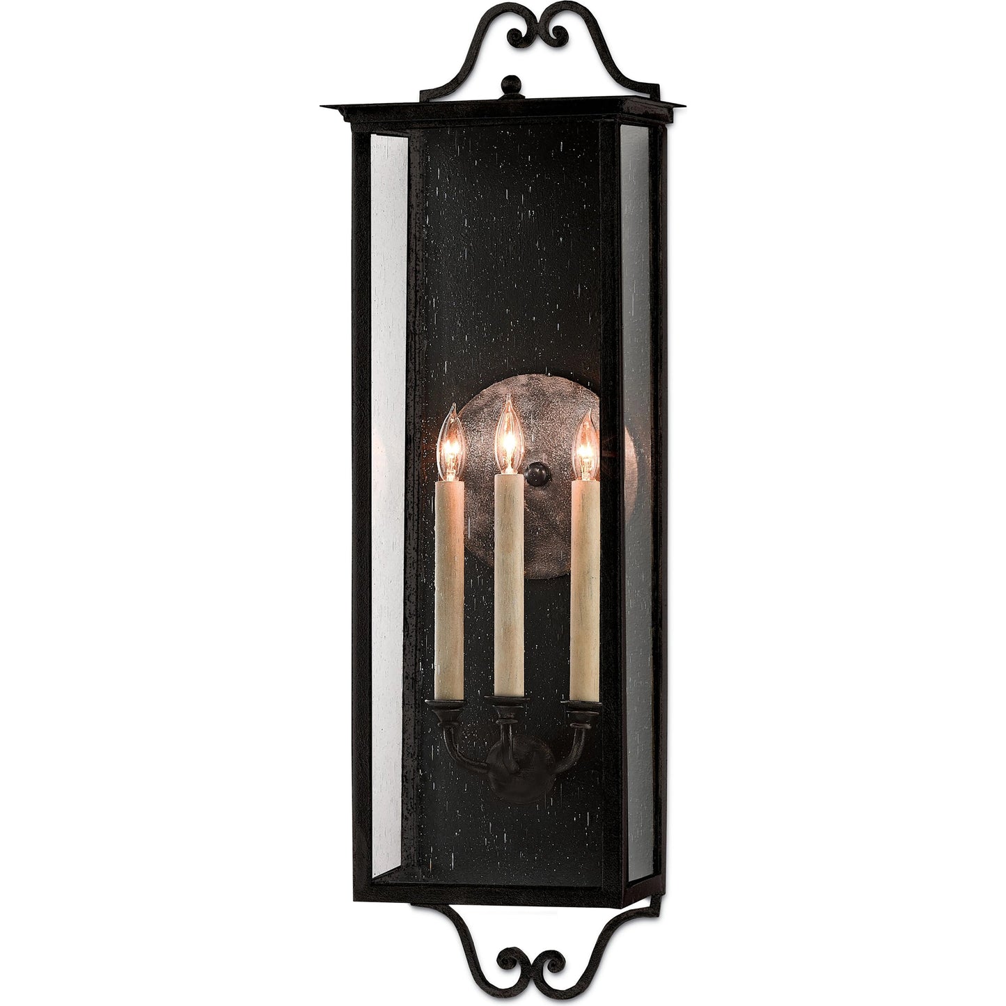 001 S-222943 | Primary Silo | Giatti Outdoor Wall Sconce by Currey and Company in midnight (pure black). Made from wrought iron, glass in a traditional style.
