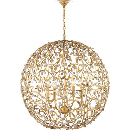 Secret Garden Orb Chandelier by Currey and Company in clear, contemporary gold leaf, contemporary gold. Made from crystal, wrought iron in a modern style.
