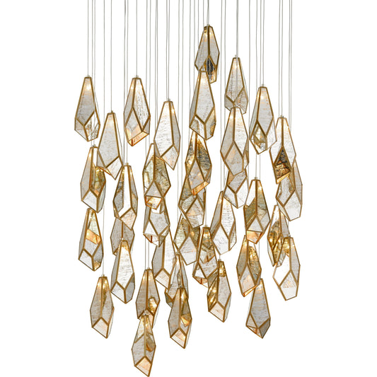 Glace Pendant by Currey and Company in painted silver, antique brass. Made from brass in a modern style.