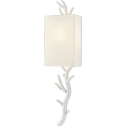 Baneberry Wall Sconce by Currey and Company in gesso white. Made from wrought iron in a transitional style.