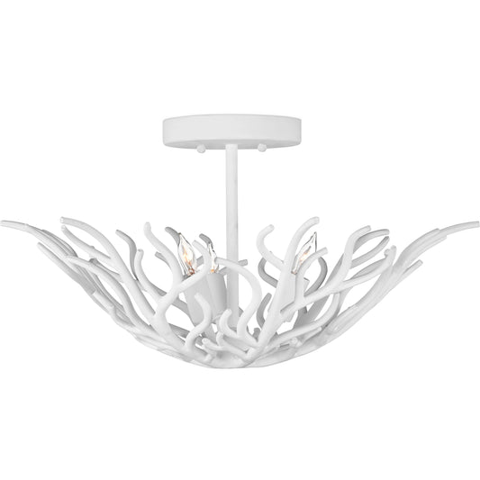 Snowfall Semi-Flush Mount by Currey and Company in gesso white. Made from wrought iron in a modern style.