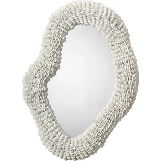 Amoeba Mirror by Jamie Young in white and hand painted. Made from wood in a unique style.