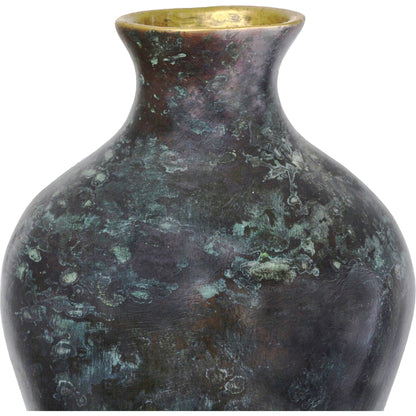 Luganzo Bronze Vase by Currey and Company in jade green, gold. Made from bronze in a modern style.