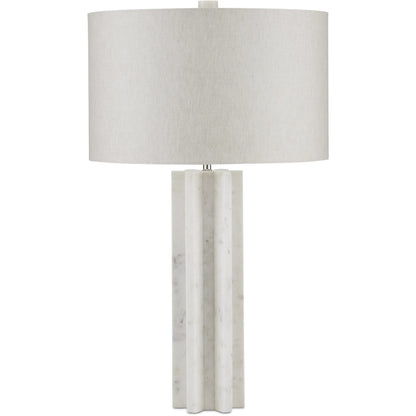 Mercurius Marble Table Lamp by Currey and Company in white. Made from marble in a modern style.