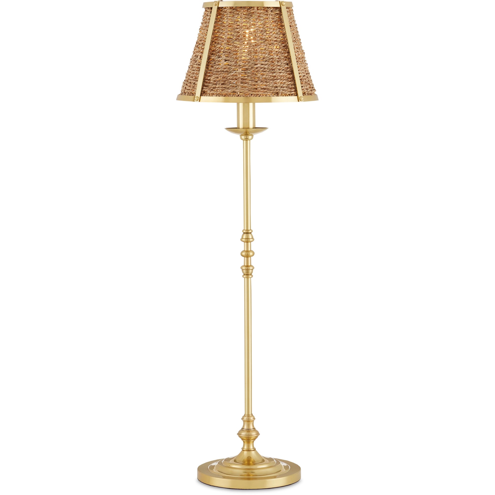 Deauville Table Lamp by Currey and Company in polished brass, natural. Made from metal, seagrass in a cottage & farmhouse style.