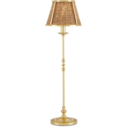 Deauville Table Lamp by Currey and Company in polished brass, natural. Made from metal, seagrass in a cottage & farmhouse style.