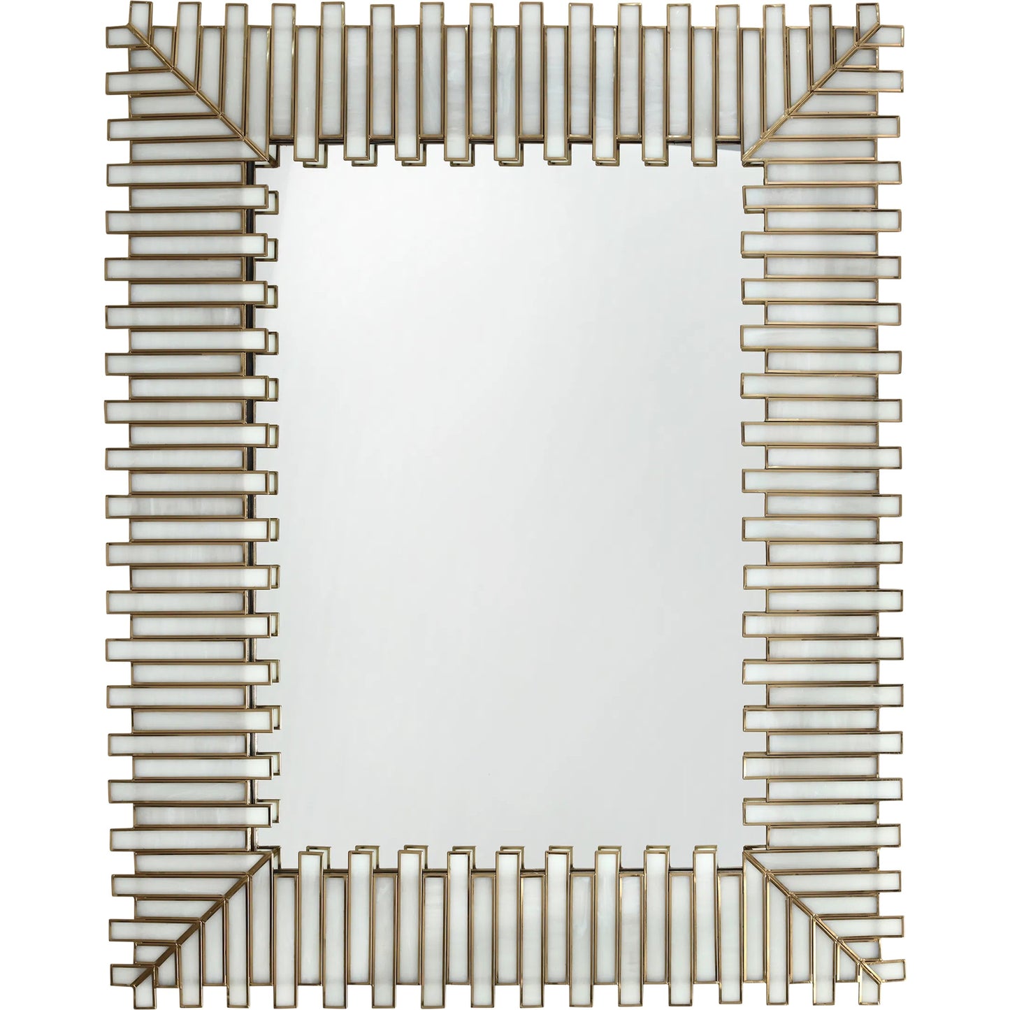001 SI-2524283 | Primary Silo | Daze Mirror by Currey and Company in white and white, antique brass. Made from glass, brass, iron, engineered wood in a modern style.