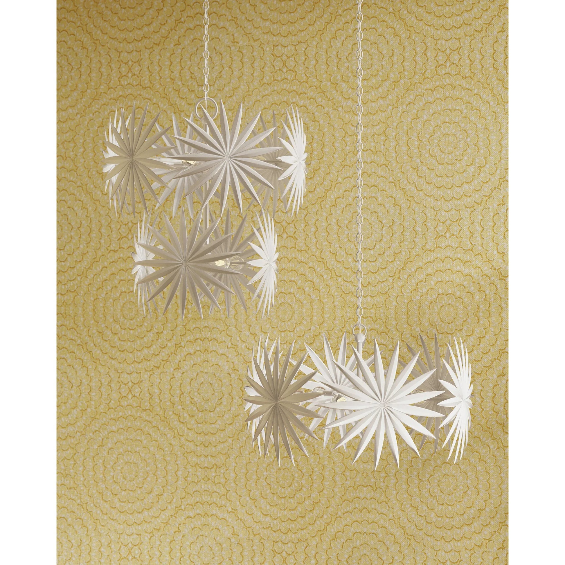 Bismarkia Chandelier by Currey and Company in gesso white. Made from wrought iron in a modern style.