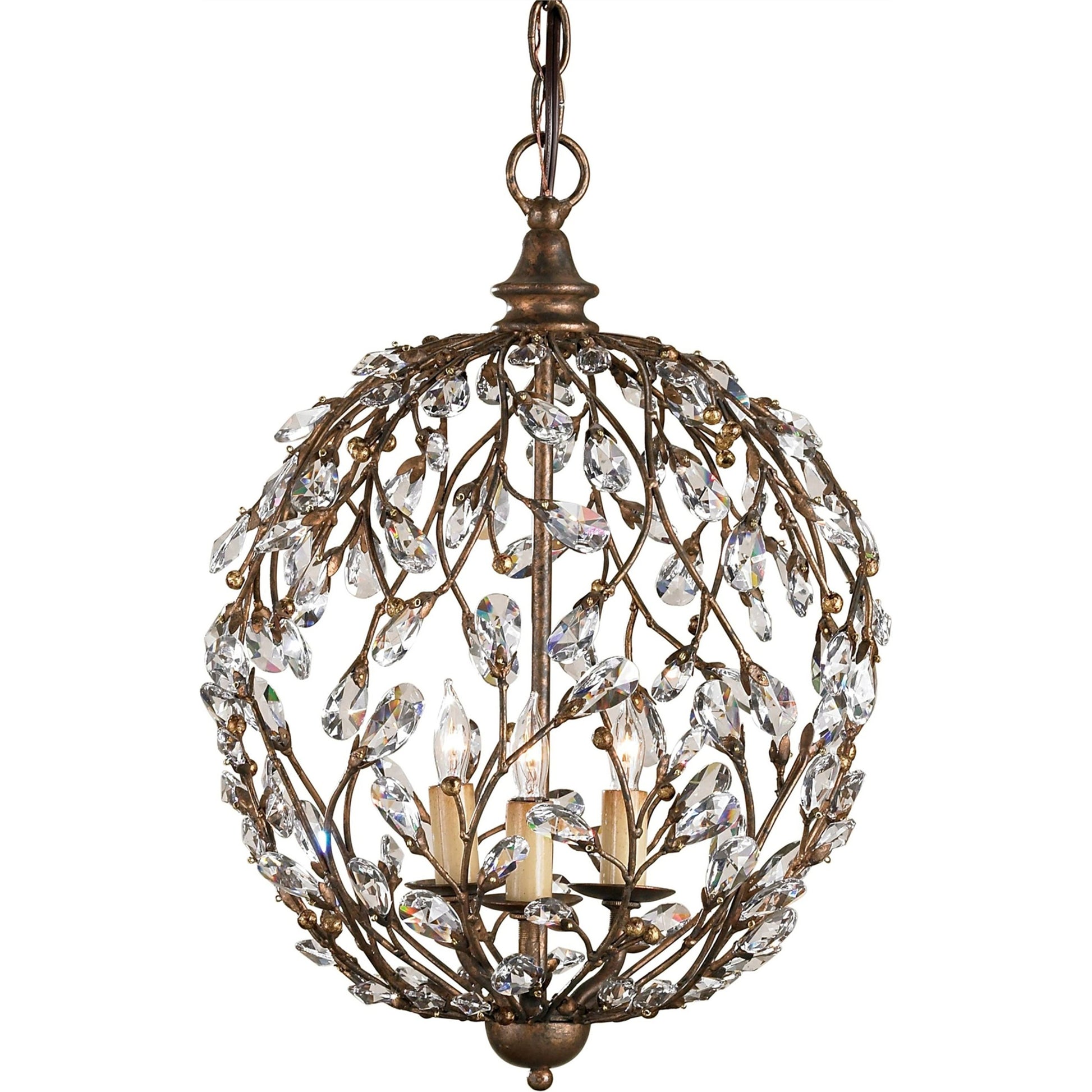 Crystal Bud Sphere Chandelier by Currey and Company. Made from wrought iron, crystal in a traditional style.